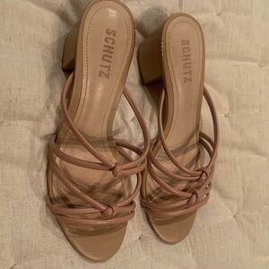 SCHUTZ Nude Pink Strappy Block Heel Sandals